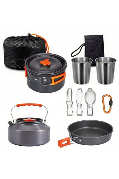 NO BRAND Set ustensile camping turistic, oală, fierbător, complet, 11 piese
