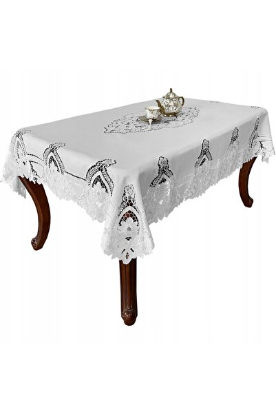 NO BRAND Față de masă rustică albă brodată 180x140 cm