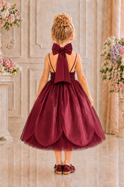 TREEMASS 263 Girls' Tulle Evening Dress with Pearl Detail