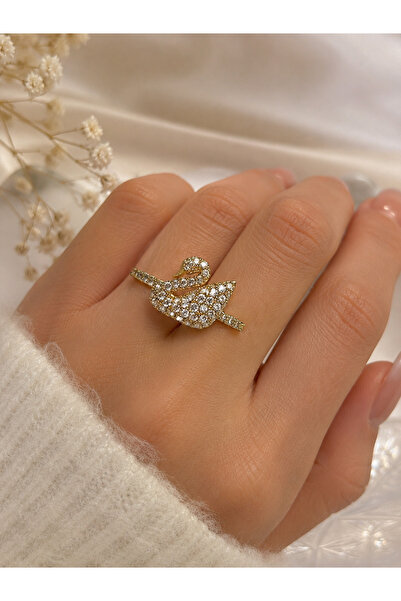 shop GOLD RENK AYARLANABİLİR KUĞULU YÜZÜK ÇELİK