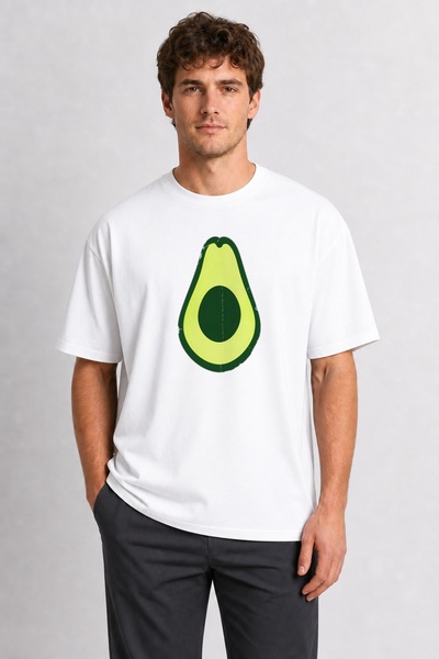 WAKHA Minimalist Avocado Art T-Shirt Print - White