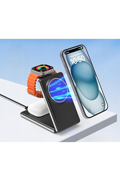 NO BRAND CIYOYO Mag-Safe 3 în 1 Stație de încărcare wireless pliabilă prin in...