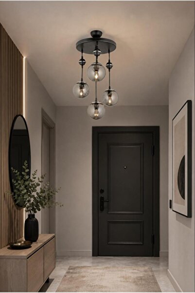 Elizim Home Lighting Vega 4’lü Füme Camlı Modern Sarkıt Salon- Oturma Odası- ...