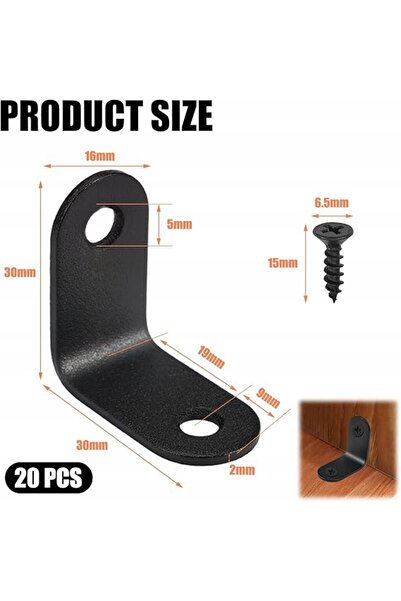 NO BRAND Colțare negre din oțel inoxidabil, 20x30x16mm, la 90 de grade, cu șu...