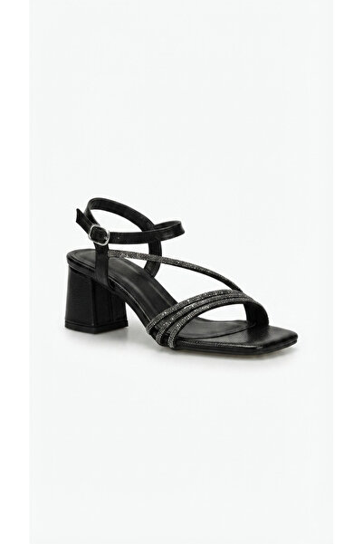 Ustalar Ayakkabı Çanta Black Stone Wrinkled Women's Heeled Shoes 097.1284-Y-410