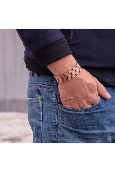 NO BRAND Brățară de sănătate din cupru cu zale geometrice, 21 cm