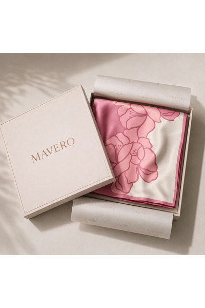 Mavero Women's Scarf 50X50 cm Pink Floral Patterned Stylish Neck and Bag Acce...