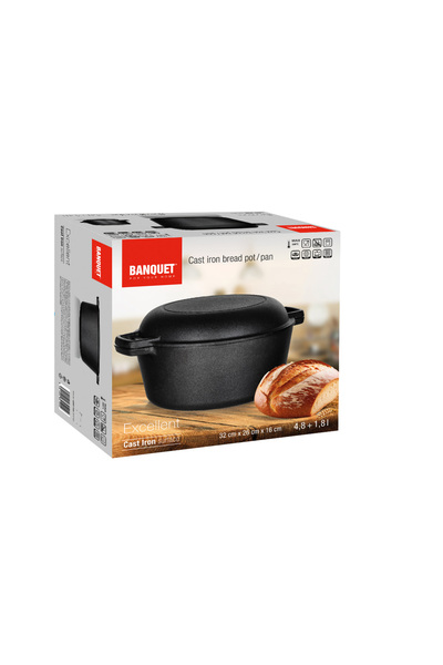 BANQUET Oală din fontă de 6.6L cu capac, excelentă Brytfanka pentru copt
