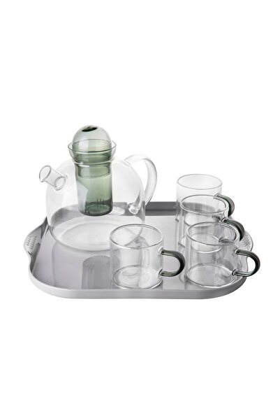 NO BRAND Set de ceainic și 4 pahare Florina de 670 ml cu tavă – Set pentru ce...
