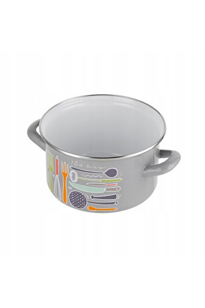 NO BRAND Oală emailată Emalia Pleszew Staffio 18 cm, 2,6 l, gri, pentru plite...