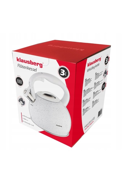 Klausberg Cazan de gaz de 3L cu fluier, din oțel, pentru inducție, alb, Marmo...