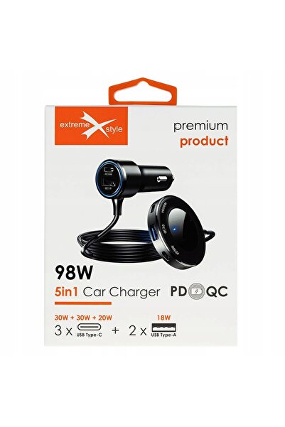 NO BRAND Încărcător auto super puternic 5 în 1, 98W, cu 3 porturi USB-C și 2 ...