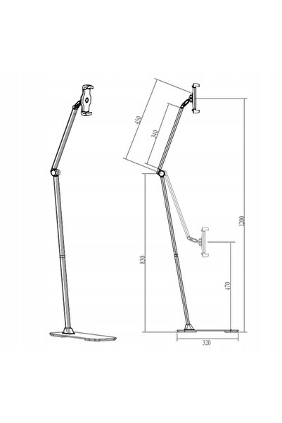 Spacetronik Suport de podea reglabil pentru tabletă, iPad, telefon, negru