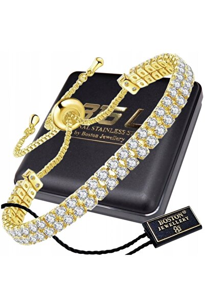 Boston Jewellery Brățară placată cu aur cu zirconiu pentru femei, reglabilă, ...