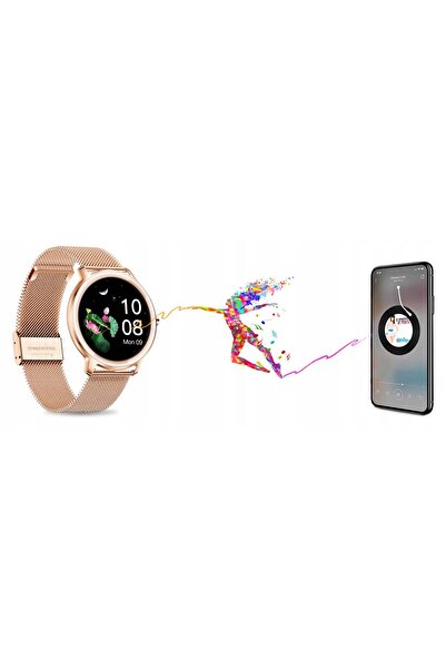 Rubicon Ceas de damă auriu, smartwatch, ritm cardiac, pași