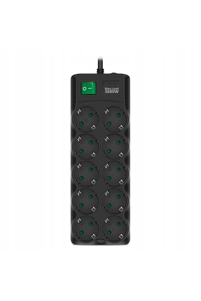 Sven SF-10E-16 Prelungitor cu protecție la supratensiune, 10 prize, 3680W, 1,8M