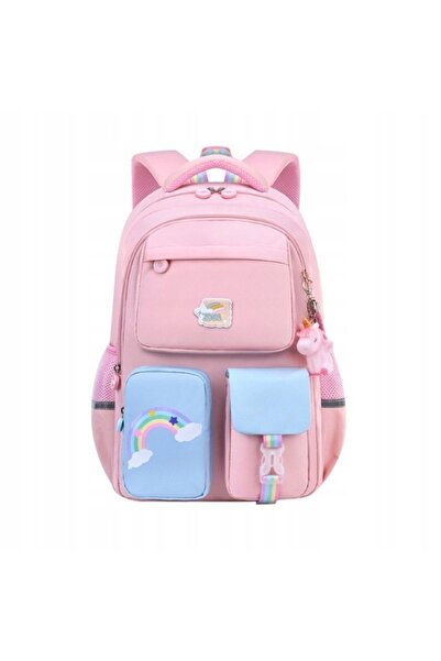 NO BRAND Rucsac școlar dulce Curcubeu, cu buzunare universale, reflectoare PL...