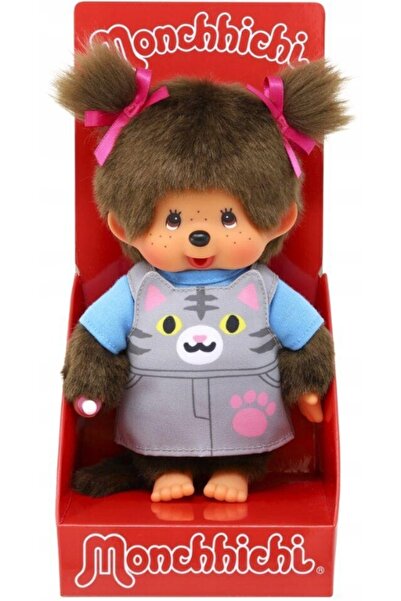 NO BRAND Monchhichi - Păpușă de îmbrățișat Pisică în salopetă 20 cm - 32766