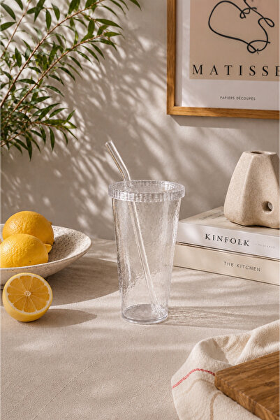 Homeconceptus Pipetli Mika Bardak 600 ml – Cam Pipetli, Dokulu Tasarım