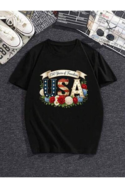 25W Floral USA Print Men's 250 Years Of Freedom Patriotic T-Shirt, Vintage St...