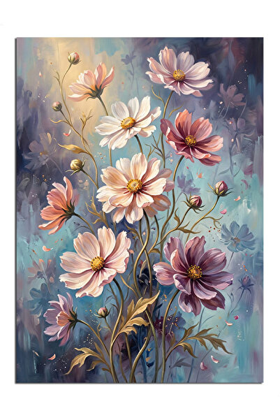 Artmeg Pânză decorativă cu ramură elegantă de floare de cosmos roz - Tablou d...