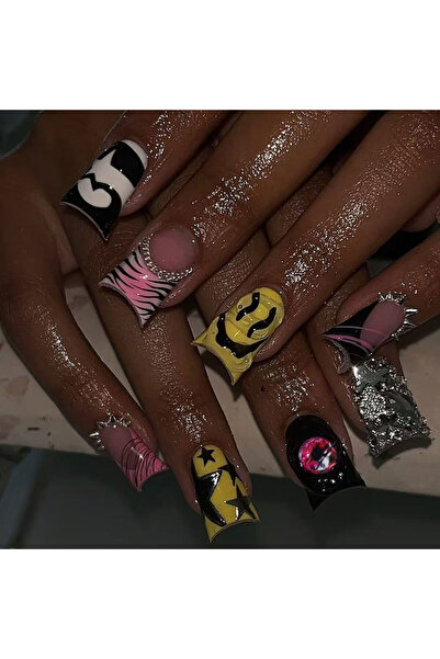 Choice 4477 24 pieces of Y2K long-style duckbill star-shaped nail stickers wi...