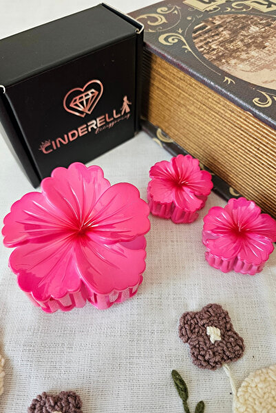 Cinderella Set of 3 Fuchsia Pink Japanese Rose Hibiscus Flower Hairpin Buckle...