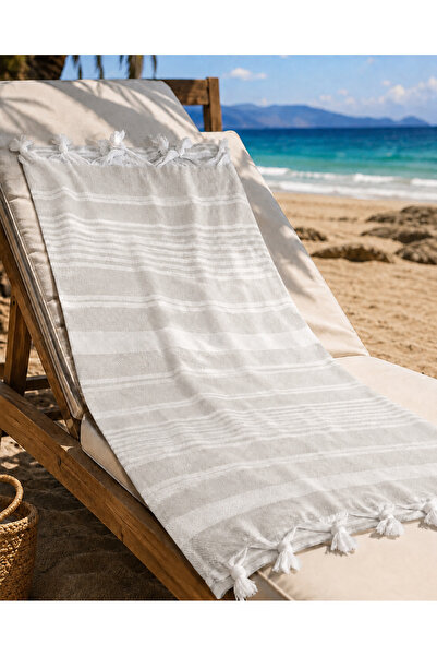 The Lorıen Atelıer Thick Striped Beige Beach Sarong