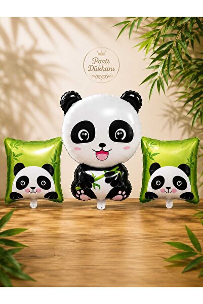 Parti Dükkanı Panda Themed 3-Piece Foil Balloon Set 32 Inch Large Panda 18 In...