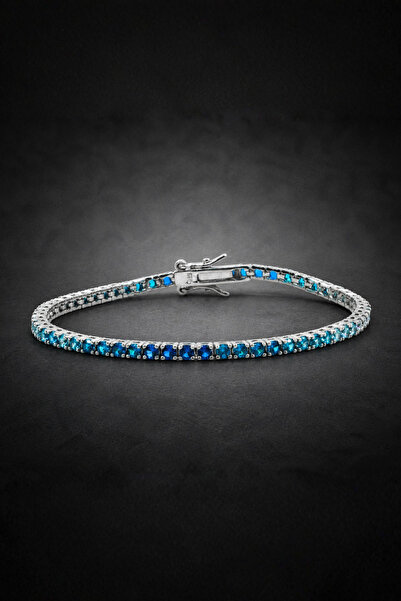 Bereka Jewelry 925 Ayar Gümüş Mavi Ombre Su Yolu Bileklik - Azure Line