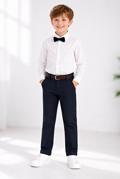 CALEMORE Boy's Long Sleeve 3-Piece Set (Shirt-Pants-Bow Tie)