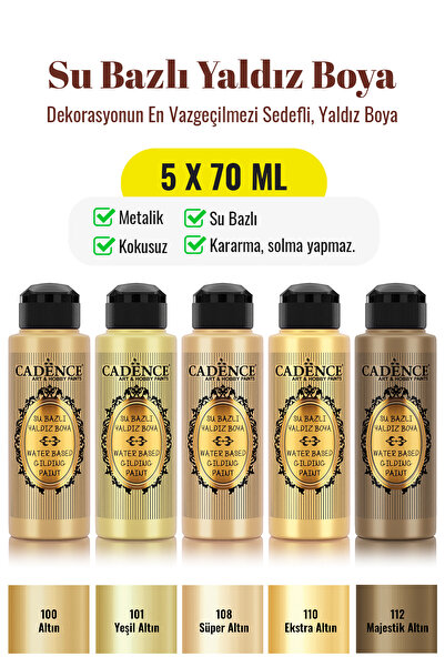 Cadence Boya 5x70 Su Bazlı Yaldız Boya Seti - Altın İhtişamı Koleksiyonu