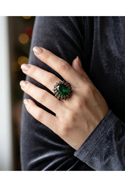 Dorvina Bronze Women's Ring Authentic Copper Jewelry Margazite Inlaid Green O...