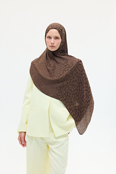 cs camellia scarf Ιταλικό σάλι ζακάρ με σχέδιο λεοπάρ - Καφέ