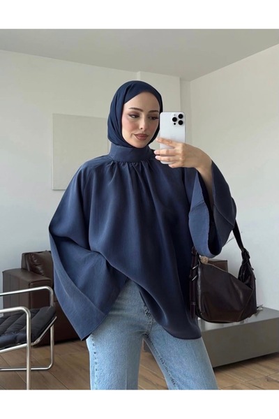 Bahar Altundemir Kadın Dik Yaka Yarasa Kol Oversize Modal Kumaş Tesettür Tunik
