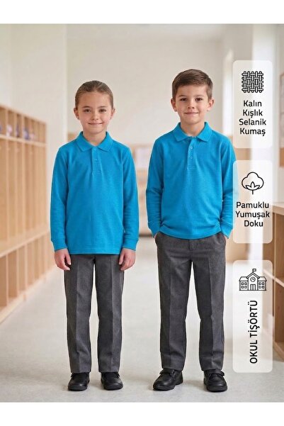 monny Thick Winter Unisex Girls' and Boys' Polo Collar School Uniform Made of...