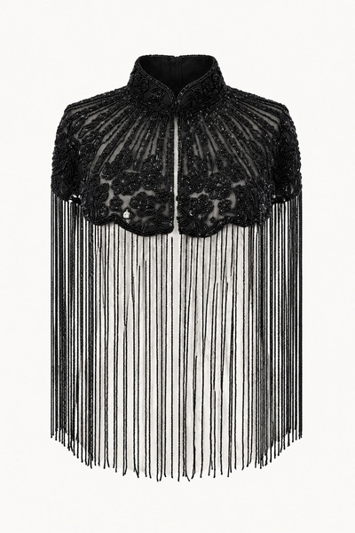 Özge Özgenç Stone and Flower Embroidered Premium Cape