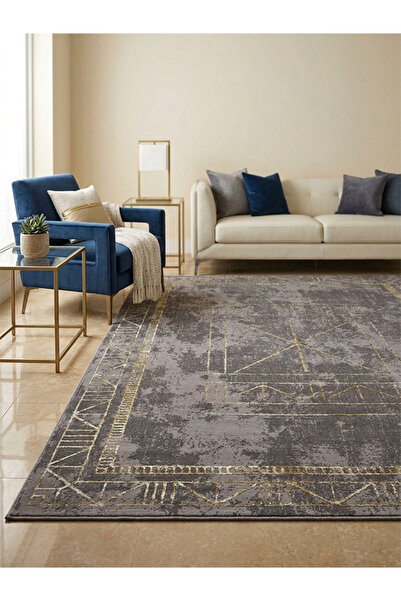jeel alshabab "Orura" Turkish Carpet - Modern Luxury in Charcoal Gray with Go...