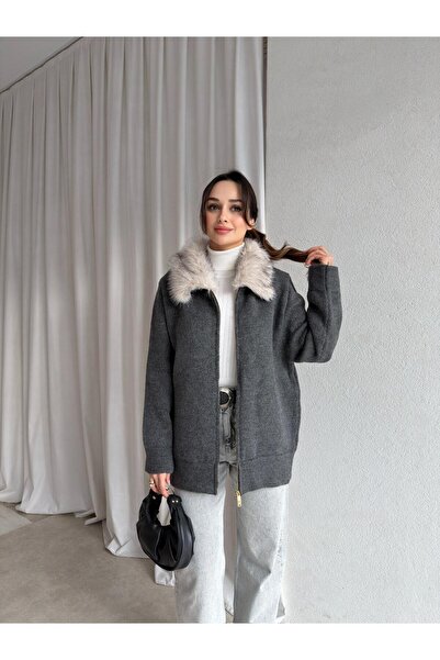 Mooi Butik NERO Triko Hırka 8336 - Gri