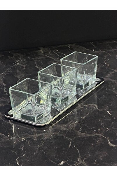 isra kristal Silver Mavida 3-Piece Glass Bowl Set with Tray, Breakfast, Snack...