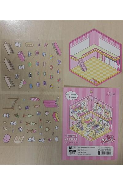 Kayra Set de autocolante pentru cameră cu design de tip boutique Pink Rabbit, magazin de haine DIY cu scenă