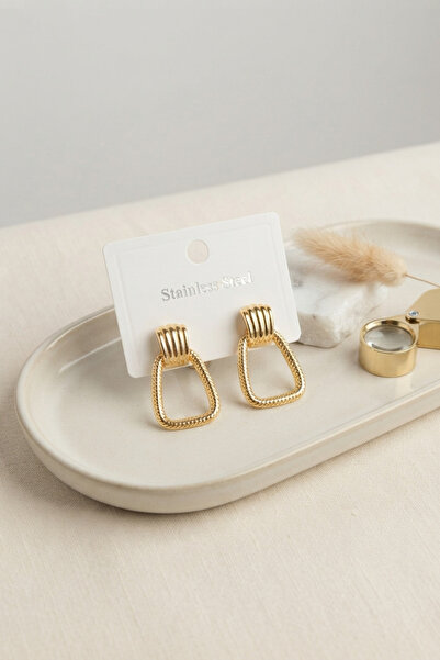 Clariss 316L Steel Gold Color Vintage Trapezoidal Model Earrings