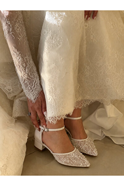 Almera's Shoes Νυφικά παπούτσια με διχτυωτό σχέδιο και λεπτομέρεια από πέρλες...
