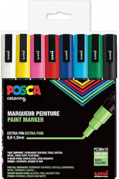 UNİ-BALL Σε blister Μαρκαδόροι Ανεξίτηλοι Posca PC-3M 1.3mm Πολύχρωμοι 16 τεμ...