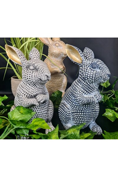 NO BRAND KRÓLIK Iepure de Paște Ceramică Alb-negru