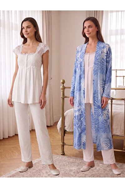 by İGP Patterned Robe and Maternity Nursing Pajama Set with Nursing Features ...