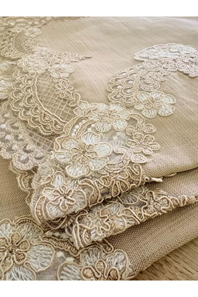 Ceki Home Kapiçino Turquoise Model 5 Piece Linen Lace Runner Set Dowry Living...