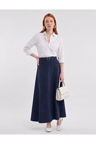 KYR Partly Stitched Suede Skirt Dark Navy Blue