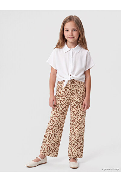 LC Waikiki Nevavm Farkıyla Lcw Kids Pink Gabardine Leopard Wideleg Wide Leg G...