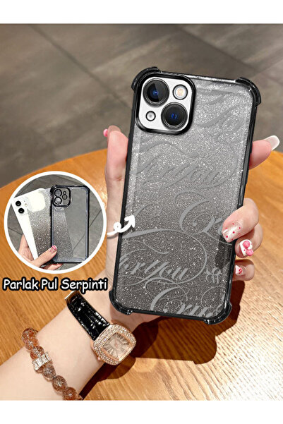 ucuc iPhone 13 Uyumlu Şeffaf Dört Köşe Silikon Kaplama Parlak Kenar Kılıf
